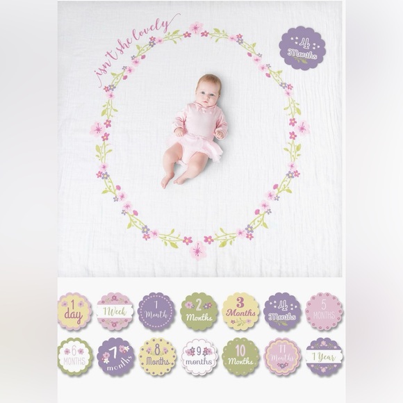 Like New! Baby’s First Isnt She Lovely Muslin Blanket and Milestone Card Set. - Picture 1 of 5
